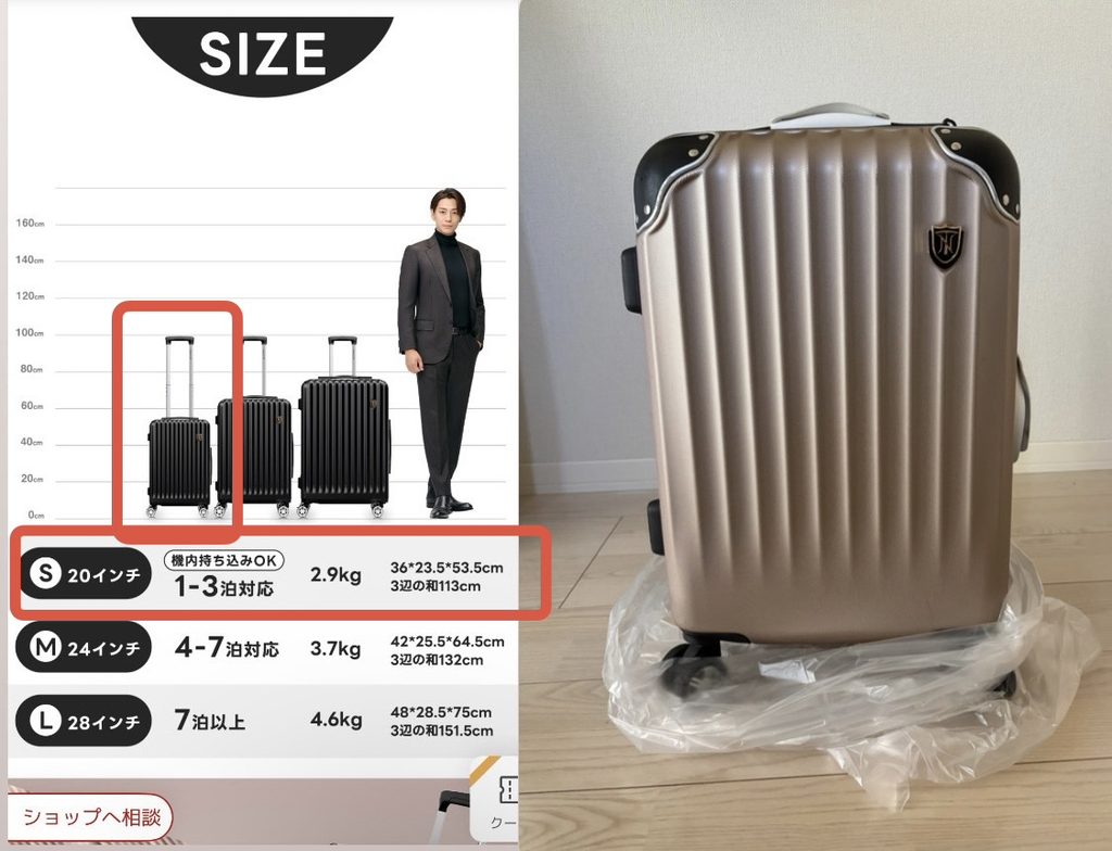 使っているキャリー／実際の荷物